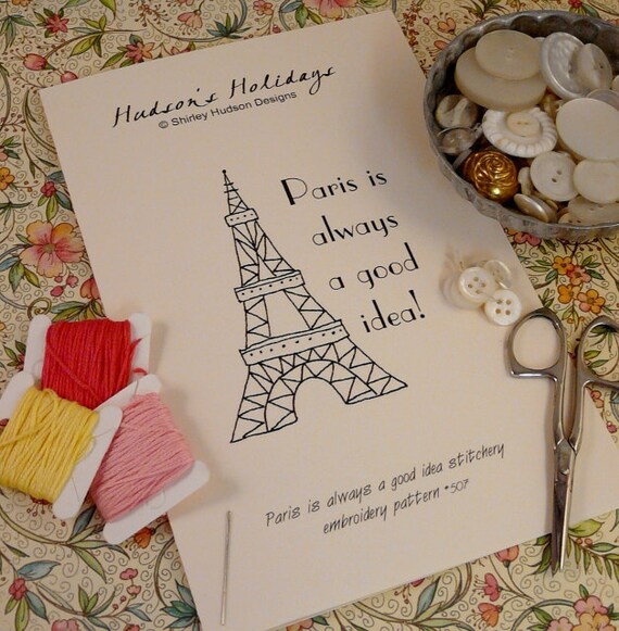 Paris Eiffel Tower Stitchery E Pattern - embroidery 2012 Pdf French retro france